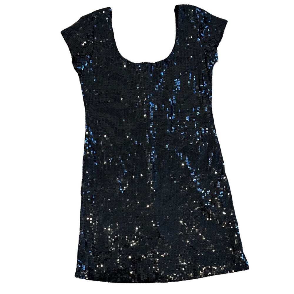Vintage Y2K Cap Sleeve Black Sequin Mini Dress Size Medium